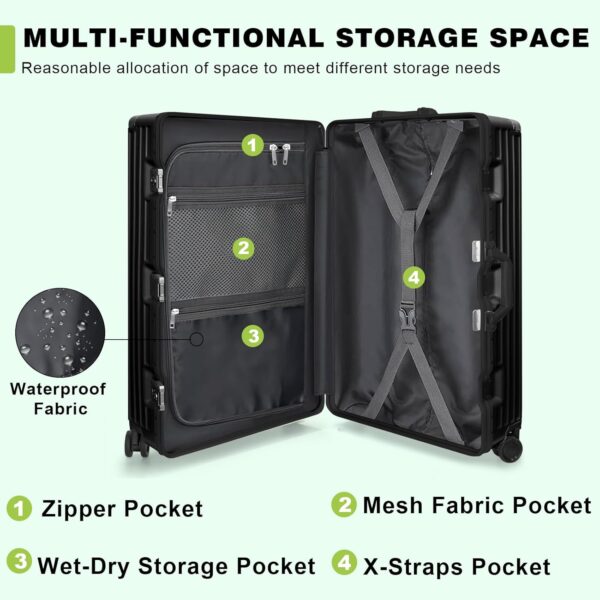 AnyZip 24" Aluminium Frame Zipperless Luggage – Hard Shell TSA Lock Suitcase with Spinner Wheels (Black, 60L)