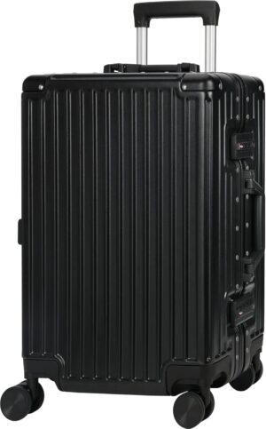 AnyZip 24" Aluminium Frame Zipperless Luggage – Hard Shell TSA Lock Suitcase with Spinner Wheels (Black, 60L)