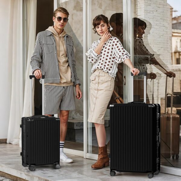 AnyZip 2-Piece Aluminium Frame Luggage Set – 20" & 28" Checked Zipperless Suitcases with TSA Lock & Spinner Wheels (Black)