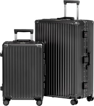 AnyZip 2-Piece Aluminium Frame Luggage Set – 20" & 28" Checked Zipperless Suitcases with TSA Lock & Spinner Wheels (Black)