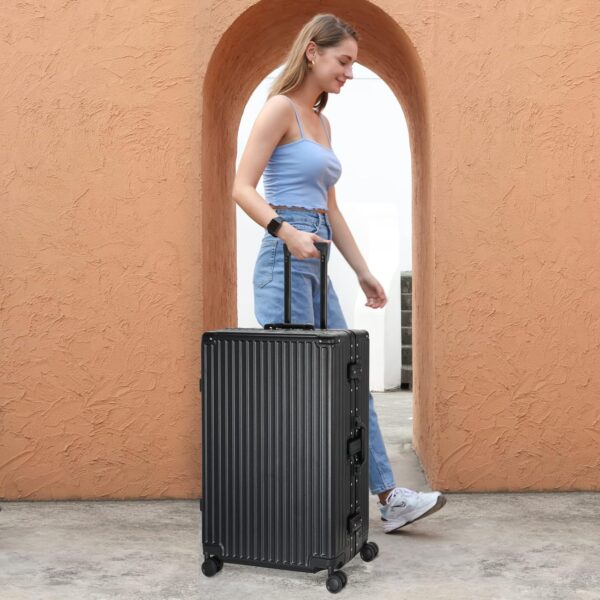 AnyZip 28" Aluminium Frame Zipperless Luggage – Hard Shell TSA Lock Suitcase with Spinner Wheels (Black, 90L)
