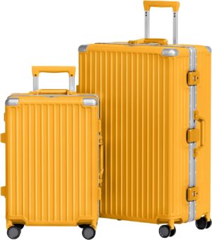 AnyZip 2-Piece Aluminium Frame Suitcase Set (20/28 Inch, Orange)