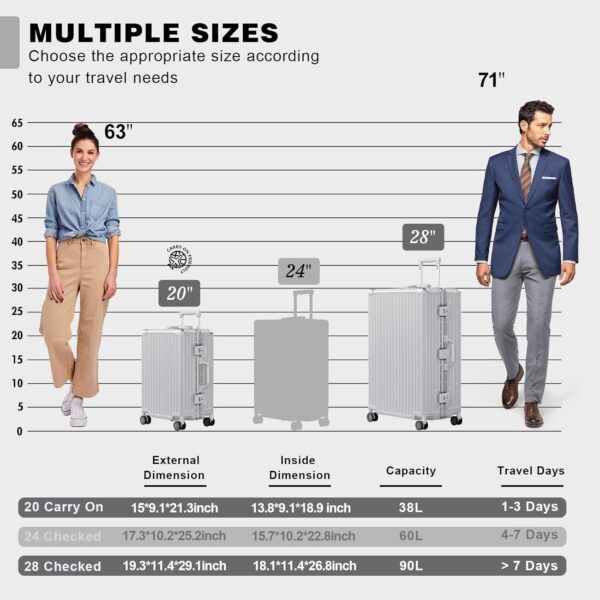 AnyZip 2-Piece Set 20/28-Inch Aluminium Frame Suitcases Silver