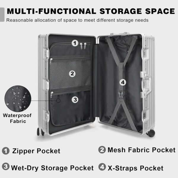 AnyZip 2-Piece Set 20/28-Inch Aluminium Frame Suitcases Silver