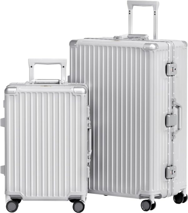 AnyZip 2-Piece Set 20/28-Inch Aluminium Frame Suitcases Silver