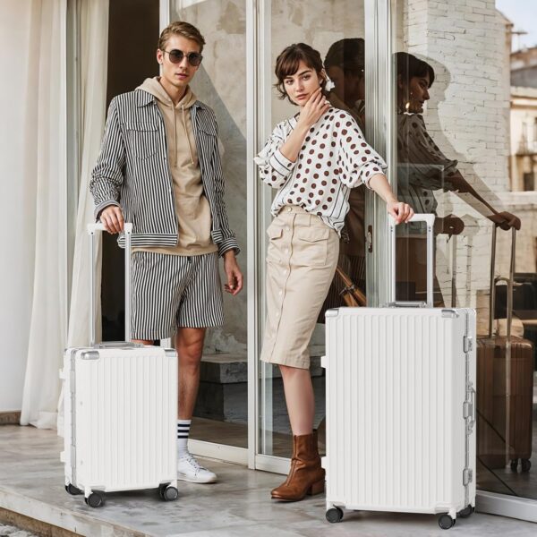 AnyZip 2-Set Aluminium Frame Suitcase (20/28-Inch, White)