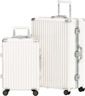 AnyZip 2-Set Aluminium Frame Suitcase (20/28-Inch, White)