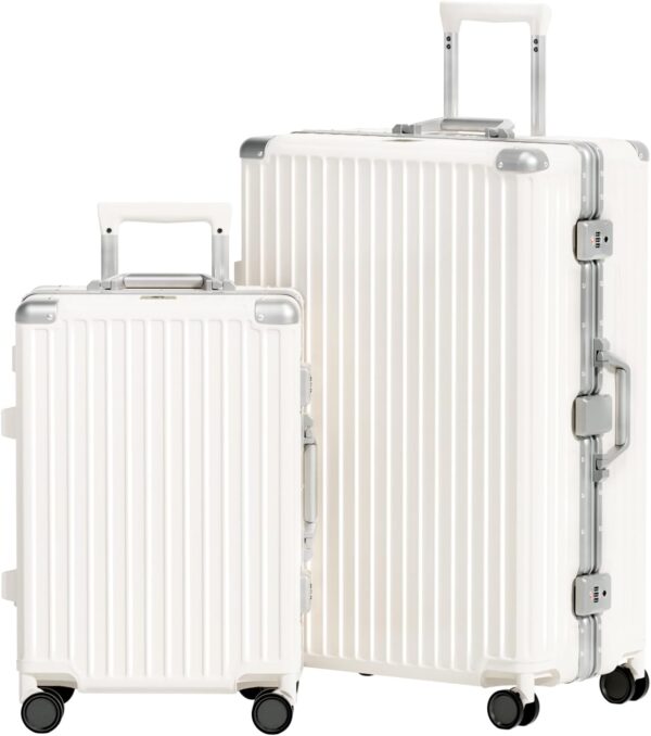 AnyZip 2-Set Aluminium Frame Suitcase (20/28-Inch, White)