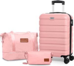 AnyZip 20-Inch 3-Piece Luggage Set (Pink)