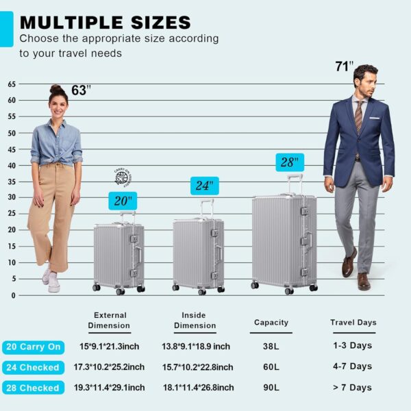AnyZip 24-Inch Aluminium Frame Suitcase (Silver)