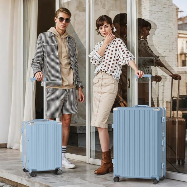 AnyZip 2-Piece Aluminium Frame Luggage Set – 20" Carry-On & 28" Checked Zipperless Suitcases with TSA Lock & Spinner Wheels (Hazeblue)